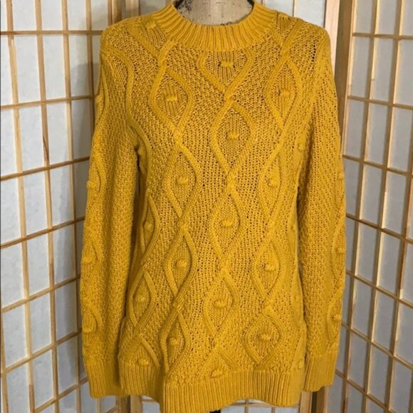 Rachel Zoe Golden Mustard Cable Knit Sweater - Size L - Picture 1 of 3